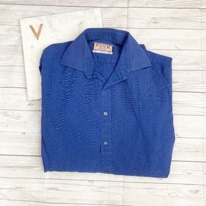 thomas pink mens 15 blue button front shirt 100% c
